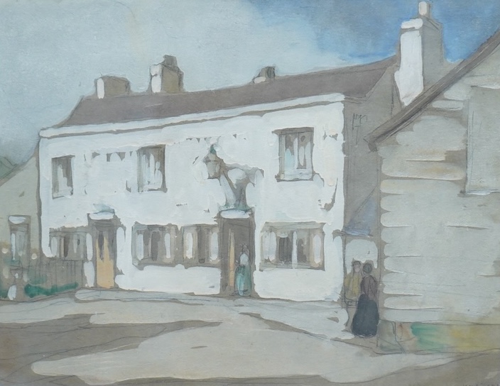 Horace Mann Livens (1862-1936), ‘The Fox Inn, Kingsland’, signed, details and Paintings Show label verso, watercolour, 28 x 36cm